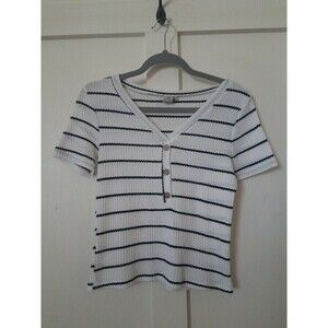 Paper Crane Blouse Small White Black stripe Short Sleeve